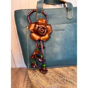 Rose Purse Charm Genuine Leather Neutral Rose Summer Flower Bag Charm FAST SHIP